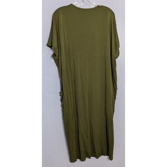 Dwell + Slumber Olive Green V-Neck Caftan Dress Pockets Half-Zip XL sz 18 - Picture 2 of 12